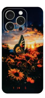 Golden Twilight Butterfly Mobile Skin For IPhone 15 Pro Max