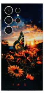 Golden Twilight Butterfly Mobile Skin For Samsung S24 Ultra